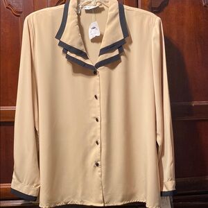 Plus size gold and black trim button down fron shirt